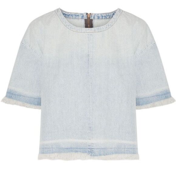 J Brand Dallas Denim Frayed Top - size XS (runs larger) - Picture 5 of 5